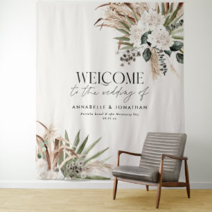Moderner botanischer Pampas-Eukalyptus-Hochzeitspa Wandteppich