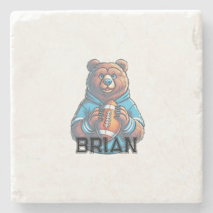 Moderner Braunbär personalisierter Fußball Steinuntersetzer