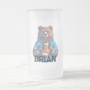 Moderner brauner Bär personalisierter Fußballbeche Mattglas Bierglas