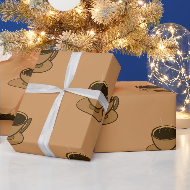 Moderner brauner, gemütlicher Kaffee-Cup im Mittel Geschenkpapier (Feiertage)