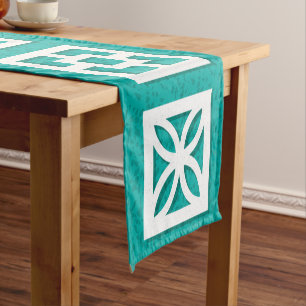Moderner Breeze Block Aqua Runner Kurzer Tischläufer