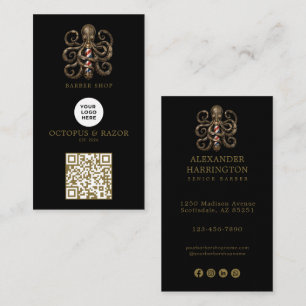 Moderner Bronze-Oktopus-Friseursalon-Logo-QR-Code Visitenkarte