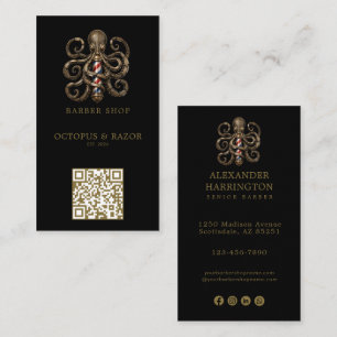 Moderner Bronze-Oktopus-Friseursalon-Logo-Qr-Code Visitenkarte