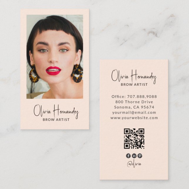 Moderner Brow-Artist-Foto-QR-Code Visitenkarte (Vorne/Hinten)