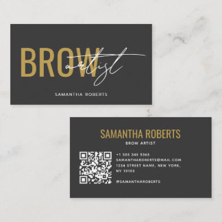 Moderner Brow-Künstler QR-Code grau gold Visitenkarte