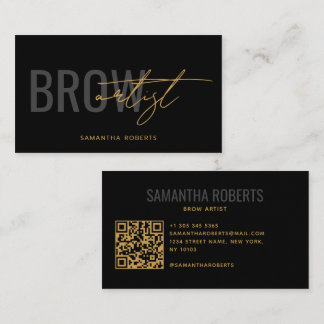 Moderner Brow-Künstler QR-Code Schwarz Gold Visitenkarte
