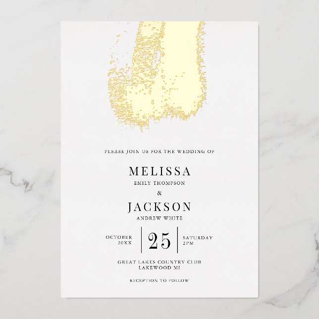 Moderner Brush Stroke Elegante Hochzeit Folieneinladung (Vorderseite)