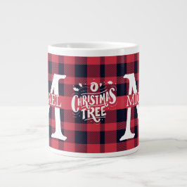 Moderner Buffalo-Karierter Monogram-Weihnachtsfeie Jumbo-Tasse