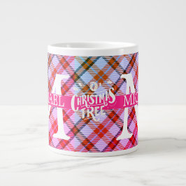Moderner Buffalo-Karierter Monogram-Weihnachtsfeie Jumbo-Tasse