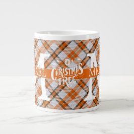 Moderner Buffalo-Karierter Monogram-Weihnachtsfeie Jumbo-Tasse