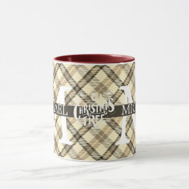 Moderner Buffalo-Karierter Monogram-Weihnachtsfeie Tasse