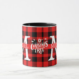 Moderner Buffalo-Karierter Monogram-Weihnachtsfeie Tasse