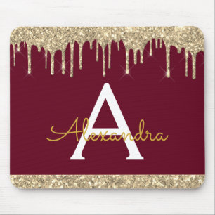 Moderner Burgund-Gold-Sparkle-Glitzer Mit Monogram Mousepad