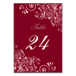 Moderner Burgund und Rose Gold Floral Swirl Tischnummer