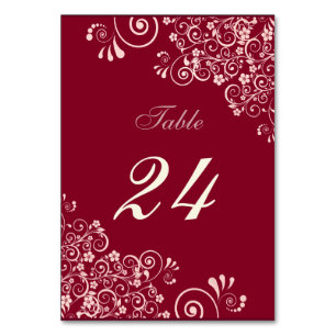 Moderner Burgund und Rose Gold Floral Swirl Tischnummer