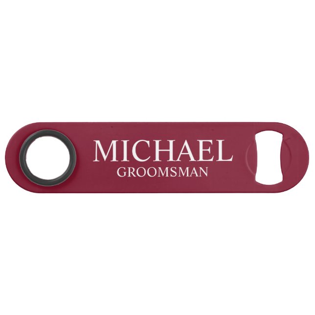 Moderner Burgunder Personalisierter Trauzeuge Speed Flaschenöffner (Vorderseite (Horizontal))
