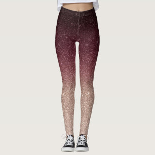 Moderner Burgunder- u. Rosen-GoldGlitzer Ombre Leggings