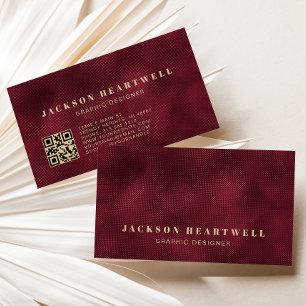 Moderner Burgundy Foil Texture QR Code Visitenkarte