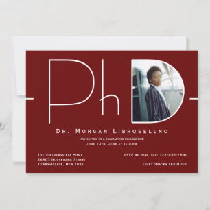 Moderner Burgundy White Foto PhD-Abschluss Einladung