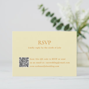 Moderner Butter Gelber QR-Code Elegante Hochzeit RSVP Karte