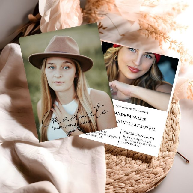 Moderner Calligrafy Graduate Foto Abschluss Einladung (Von Creator hochgeladen)