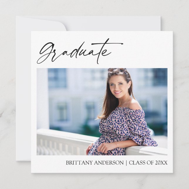 Moderner Calligraphy Ink Script Foto Abschluss Ankündigung (Vorderseite)