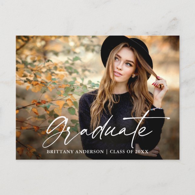 Moderner Calligraphy Ink Script Foto Abschluss Postkarte (Vorderseite)