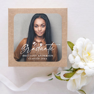 Moderner Calligraphy Ink Script Foto Abschluss Quadratischer Aufkleber