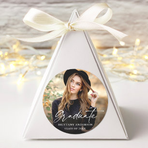 Moderner Calligraphy Ink Script Foto Abschluss Runder Aufkleber