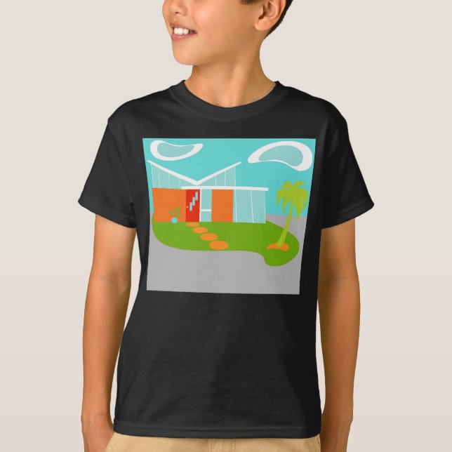 Moderner Cartoon House T - Shirt Mitte Jahrhundert (Vorderseite)