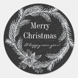 Moderner Chalk Snowy Wreath Holiday Runder Aufkleber
