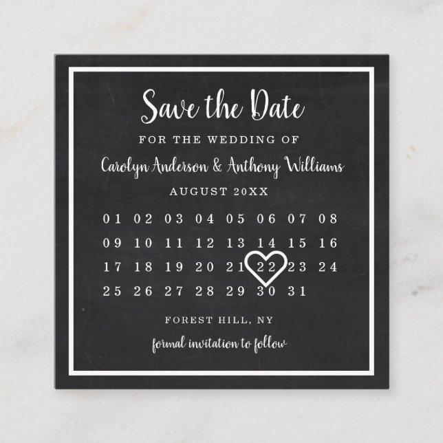 Moderner Chalkboard-Foto-Kalender Save the Date Begleitkarte (Vorderseite)