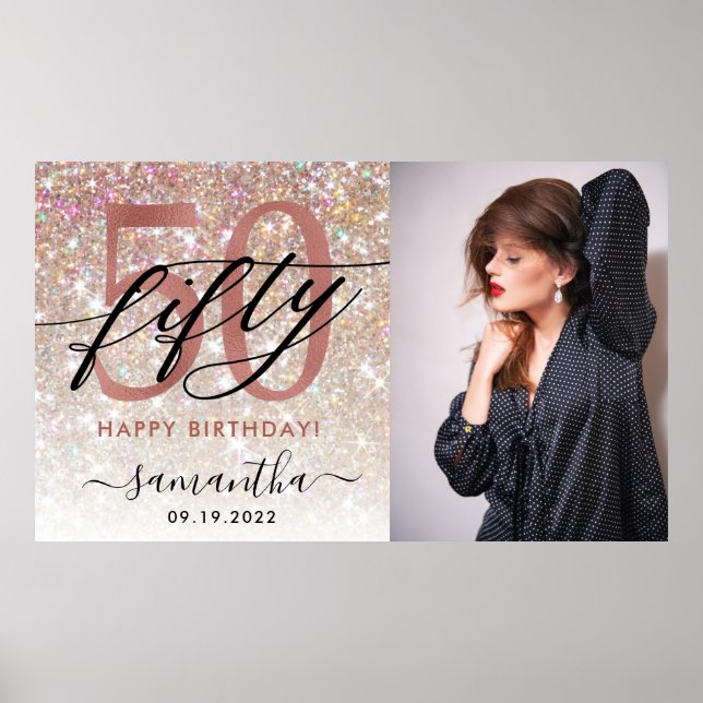 Moderner Champagner Glitzer 50. Geburtstag Foto Po Poster (Vorne)