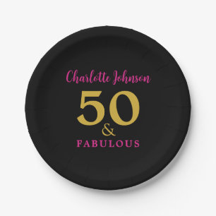 Moderner Chic 50. Geburtstagsparty Black Pink Gold Pappteller