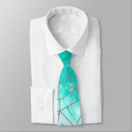 Moderner Chic Aqua Blau Wasserfarbe und Silber Krawatte
