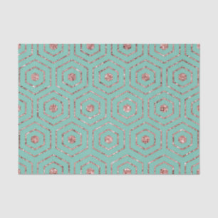 Moderner Chic Aqua Rose Gold Glitzer Hexagon Geo Seidenpapier