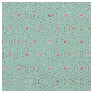 Moderner Chic Aqua Rose Gold Glitzer Hexagon Geo Stoff
