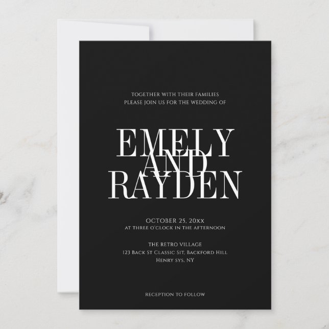 Moderner Chic Black and White QR Code Hochzeit Inv Einladung (Vorderseite)