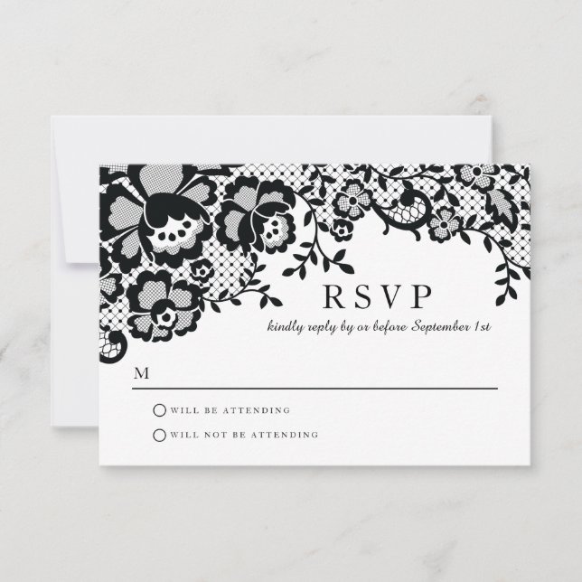 Moderner Chic Black Lace Formal Wedding RSVP (Vorderseite)