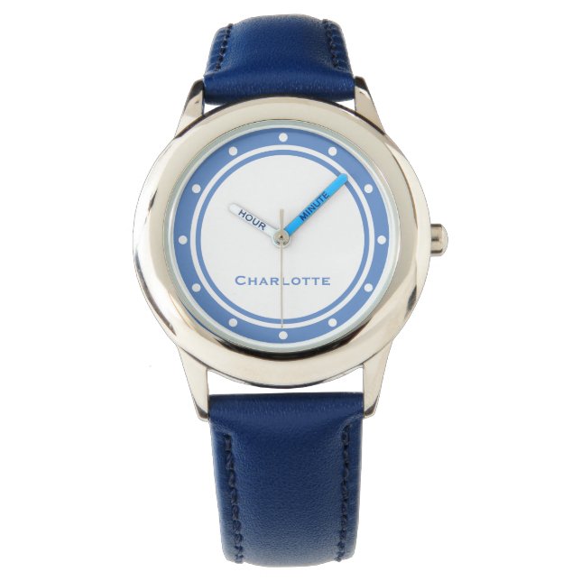 Moderner Chic Einfach Minimalistisch Blue Individu Armbanduhr (Vorderseite)
