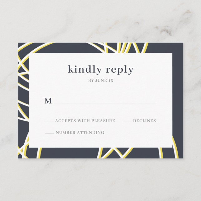 Moderner Chic Elegant Blue Yellow Wedding RSVP Begleitkarte (Vorderseite)