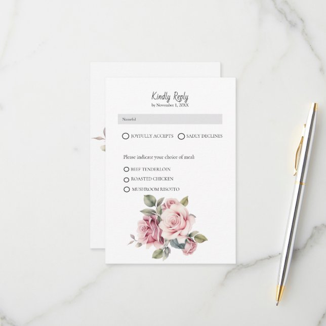 Moderner Chic Elegante Romantische Rosa Hochzeit RSVP Karte (Vorderseite/Rückseite Beispiel)