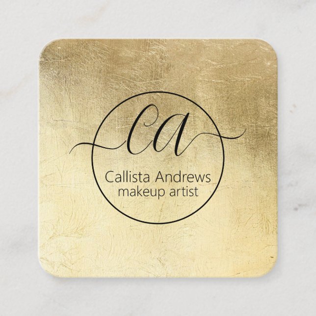 Moderner Chic Gold Foil Monogram Makeust Artist Quadratische Visitenkarte (Vorderseite)