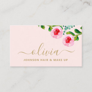 Moderner Chic Gold Pink Floral Makeup Artist Salon Visitenkarte
