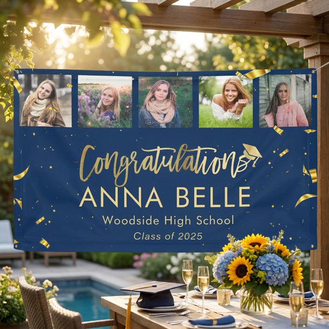 Moderner Chic Gold Script Collage Abschluss Banner (Von Creator hochgeladen)