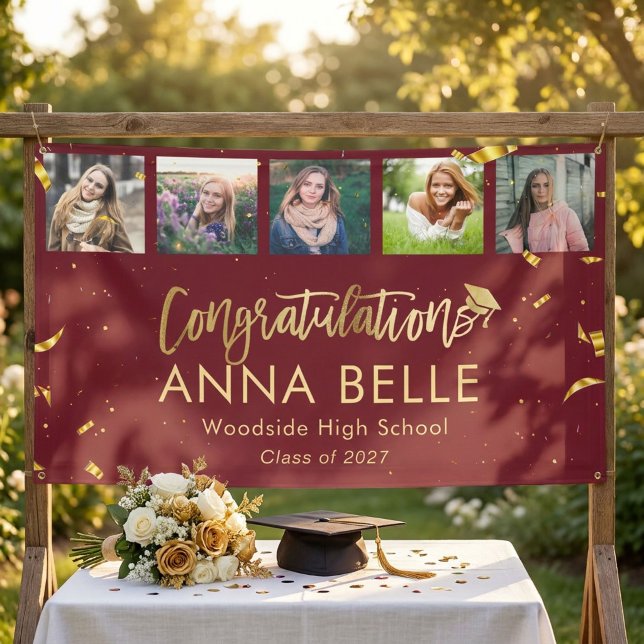 Moderner Chic Gold Script Collage Abschluss Banner (Von Creator hochgeladen)