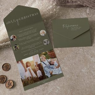 Moderner Chic Green MerChristmas Multi Foto All In One Einladung