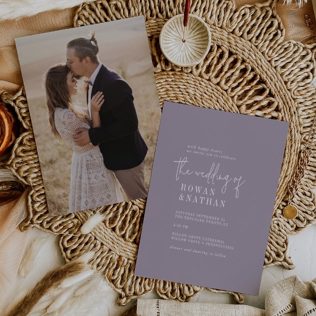 Moderner Chic Lavender Lila Foto Zurück Hochzeit Einladung (Von Creator hochgeladen)