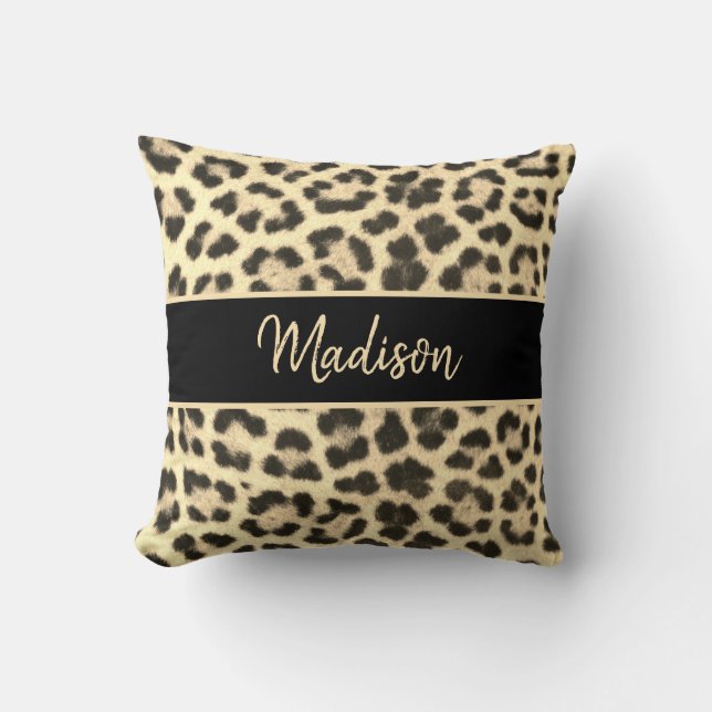Moderner Chic Leopard Print Beige Schwarz Personal Kissen (Vorderseite)