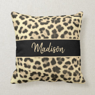 Moderner Chic Leopard Print Beige Schwarz Personal Kissen